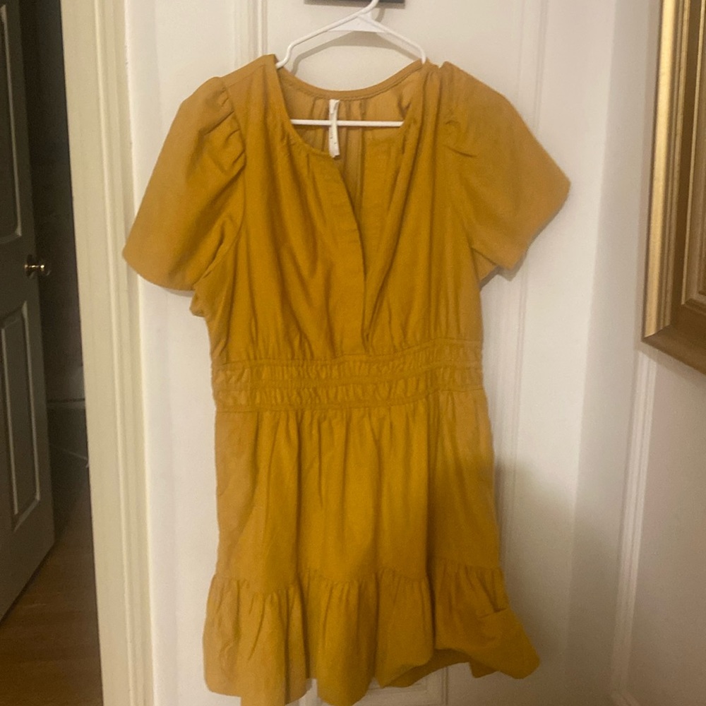 Anthropologie The Somerset Mini Dress: Corduroy Edition in Maize NWOT Large